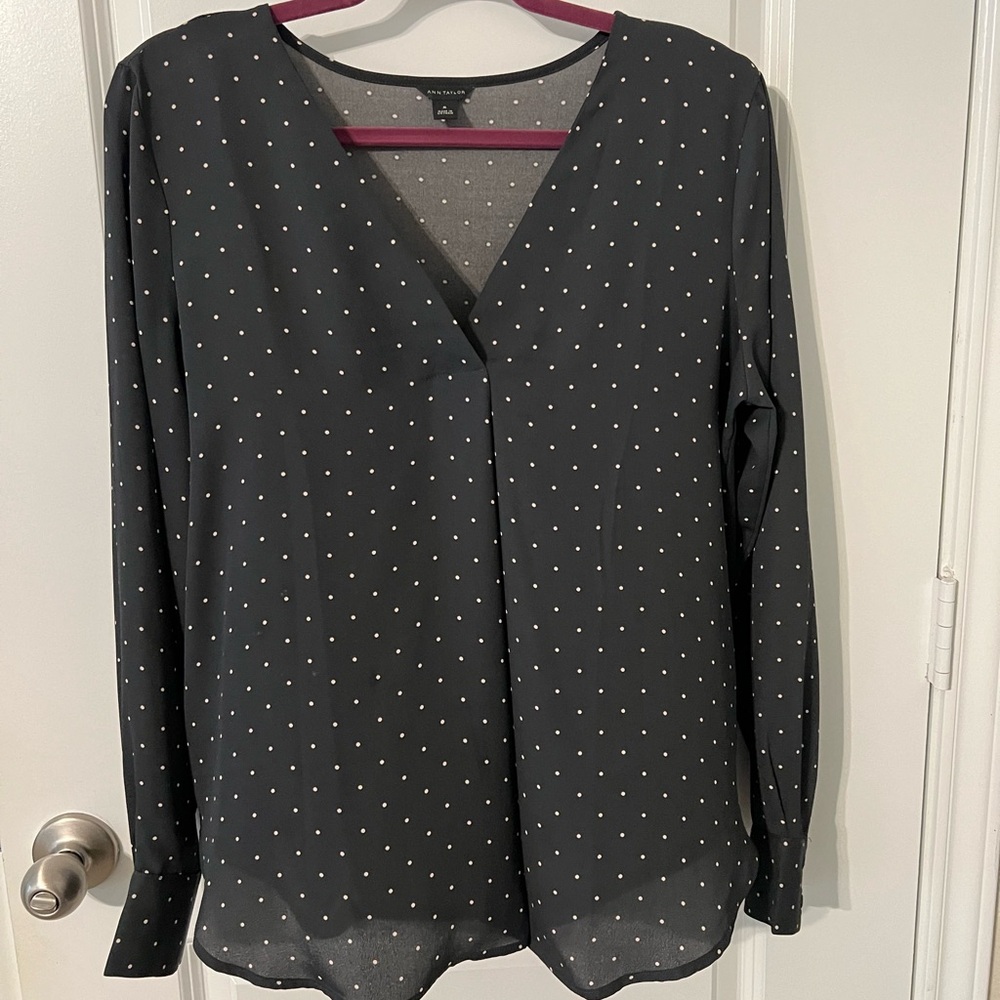 Ann Taylor dressy blouse with polka dots.
